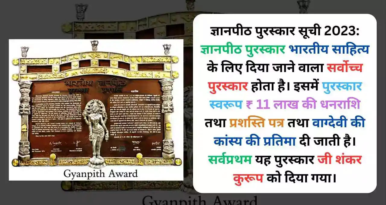 ज्ञानपीठ पुरस्कार सूची 2023 (1965 से अब तक) Gyanpith Award 2023